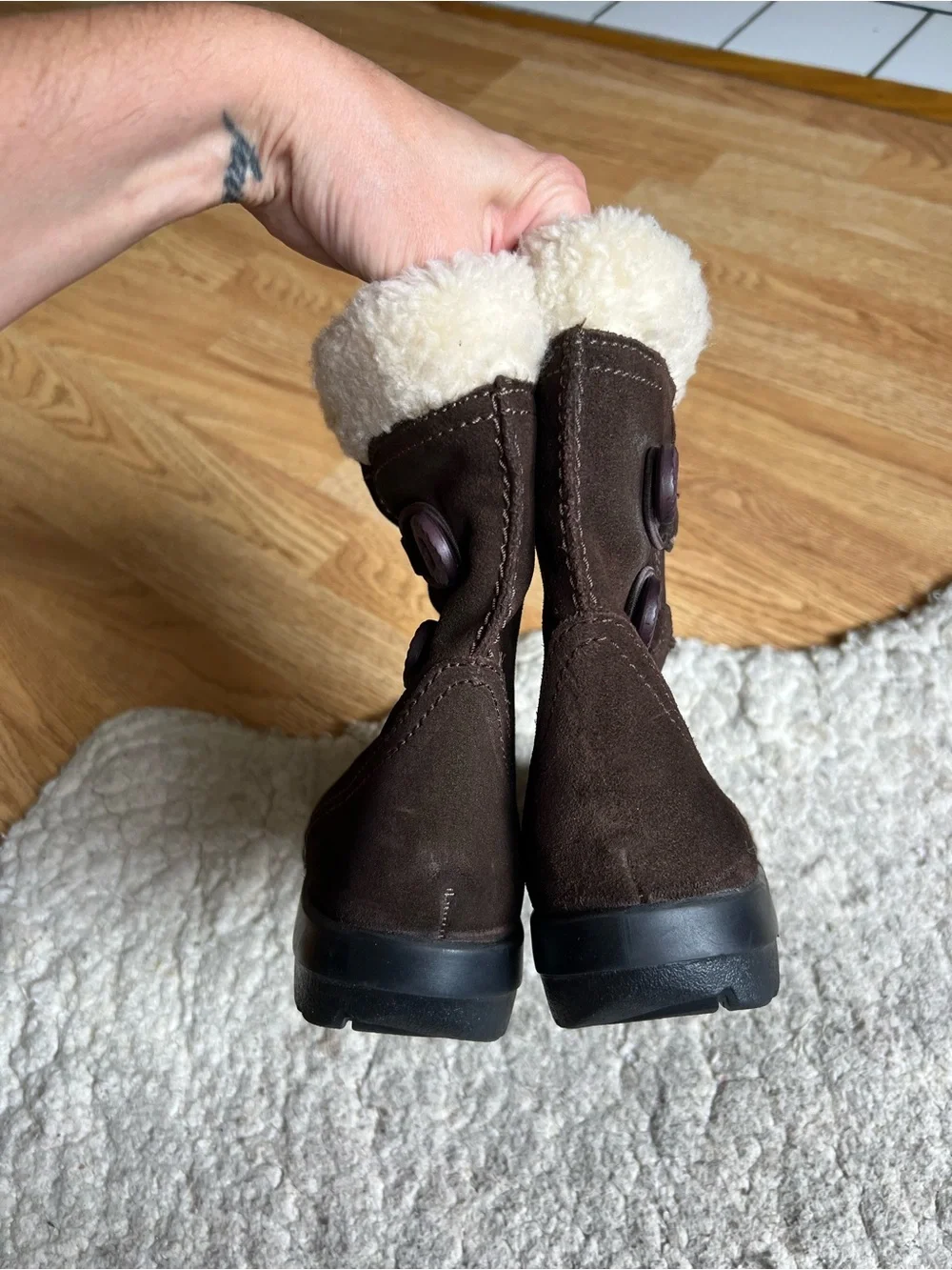 Clarks Dark Brown Suede Shearling Winter Boots